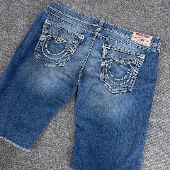 True Religion Other - True Religion Jean Shorts Men 44 Denim Cut Off Flap Pocket Thick Stitch Jorts